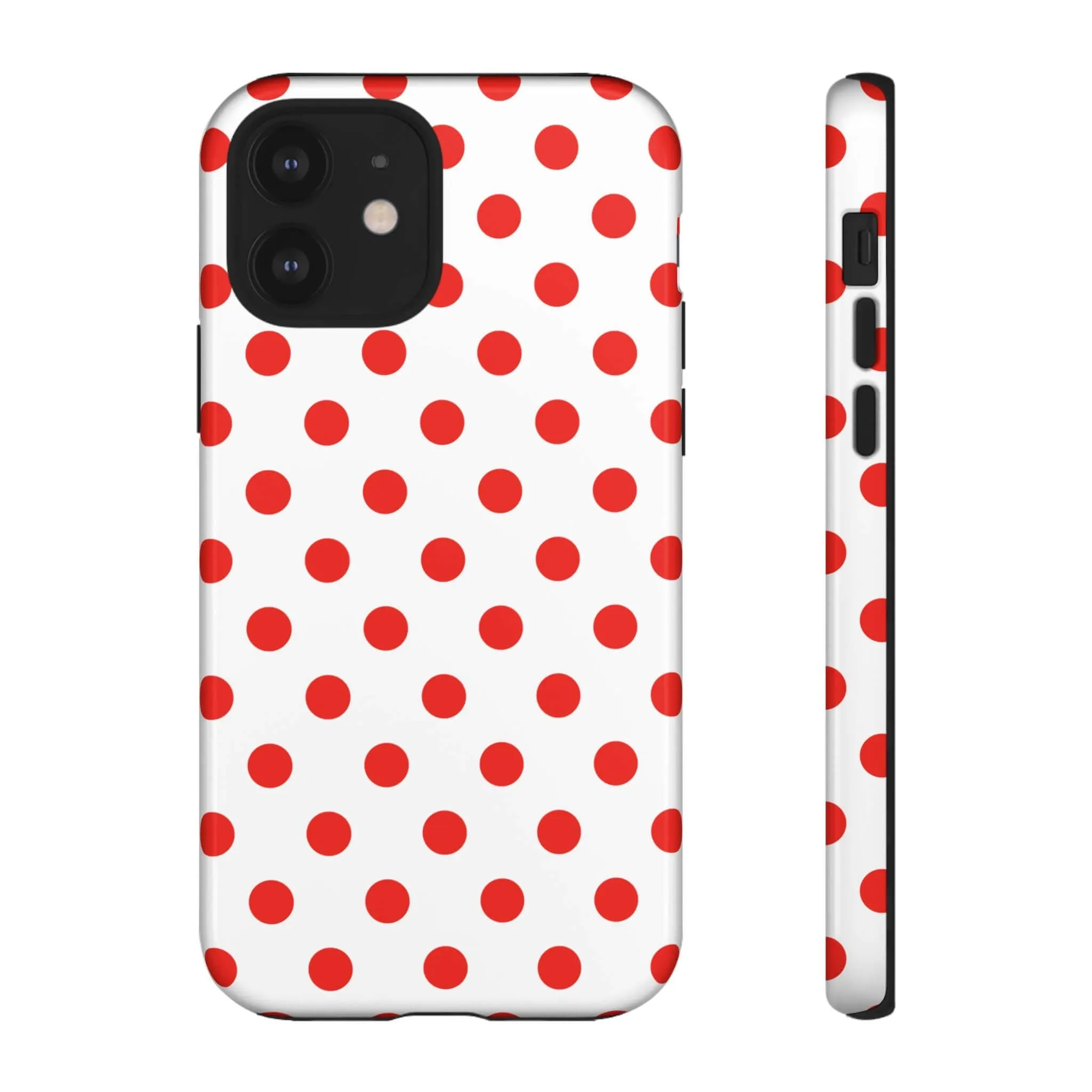 White & Bright Red Polka Dot Tough Phone Case for iPhone, Samsung, and Google Phones