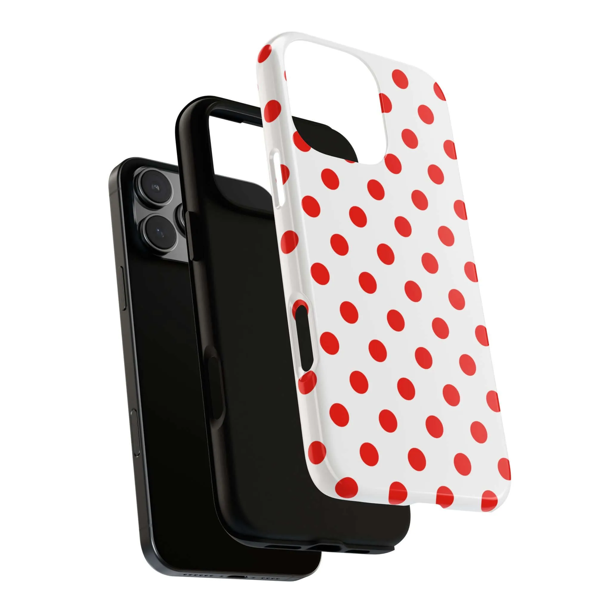 White & Bright Red Polka Dot Tough Phone Case for iPhone, Samsung, and Google Phones