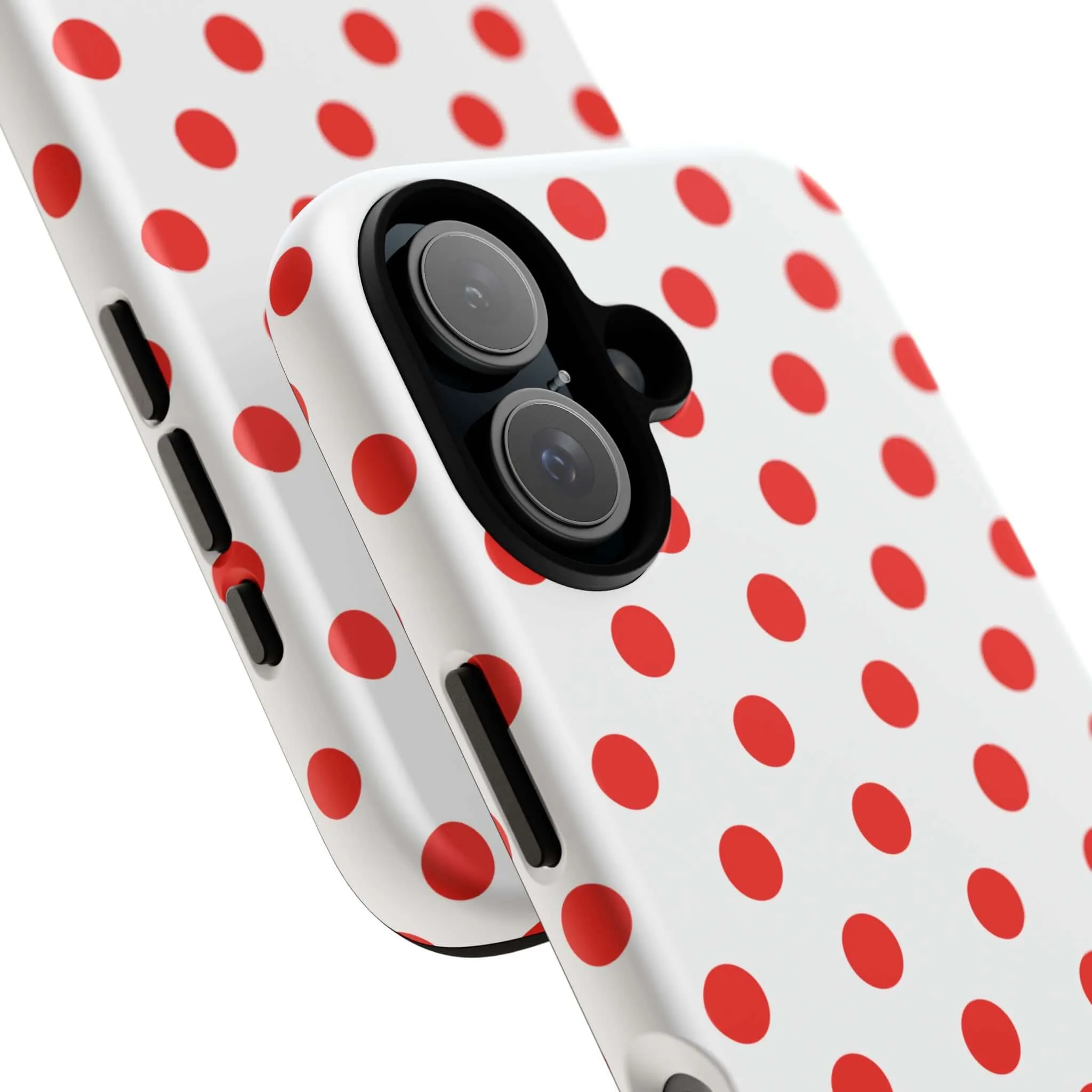 White & Bright Red Polka Dot Tough Phone Case for iPhone, Samsung, and Google Phones