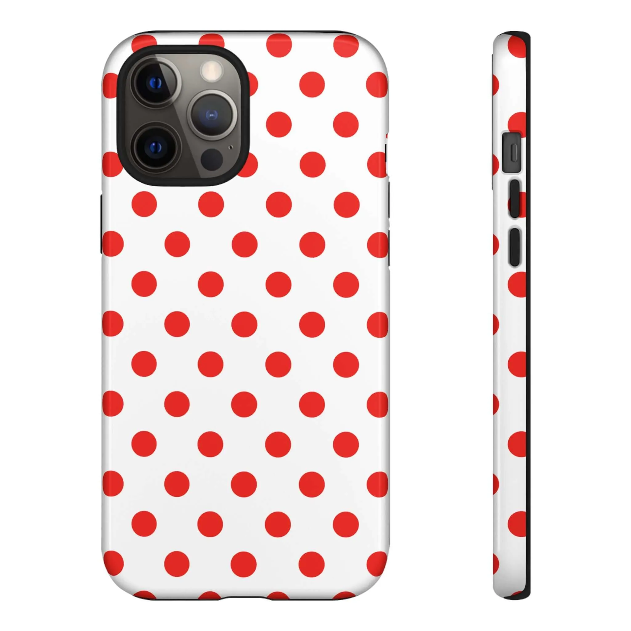 White & Bright Red Polka Dot Tough Phone Case for iPhone, Samsung, and Google Phones