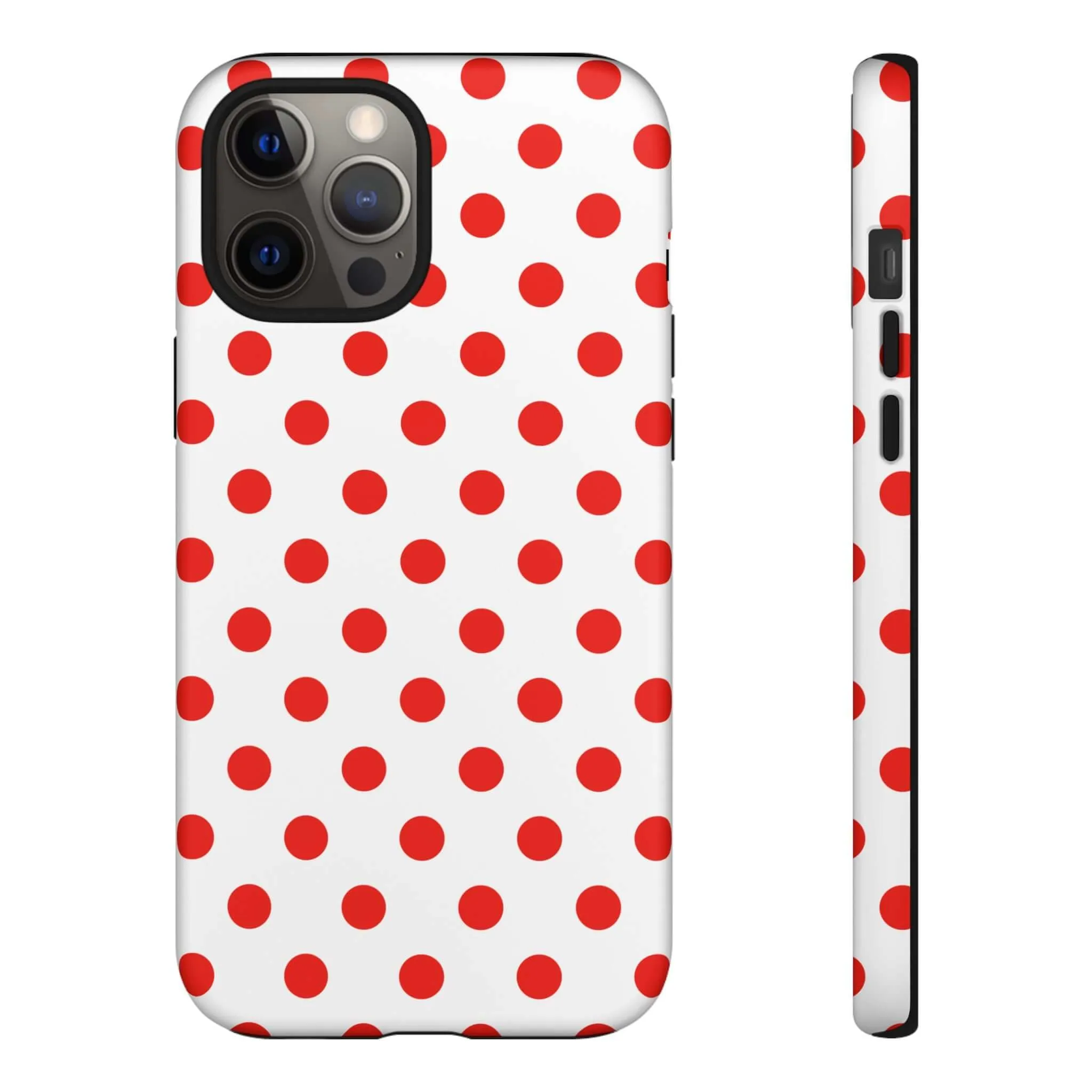 White & Bright Red Polka Dot Tough Phone Case for iPhone, Samsung, and Google Phones