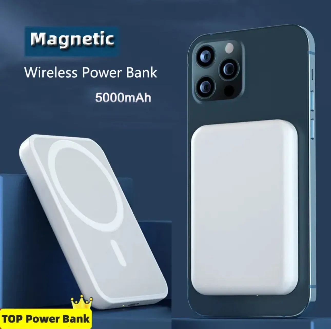 Wireless Magnetic Power Bank For iPhone 5000mAh 5W HMF-50 White  black UK