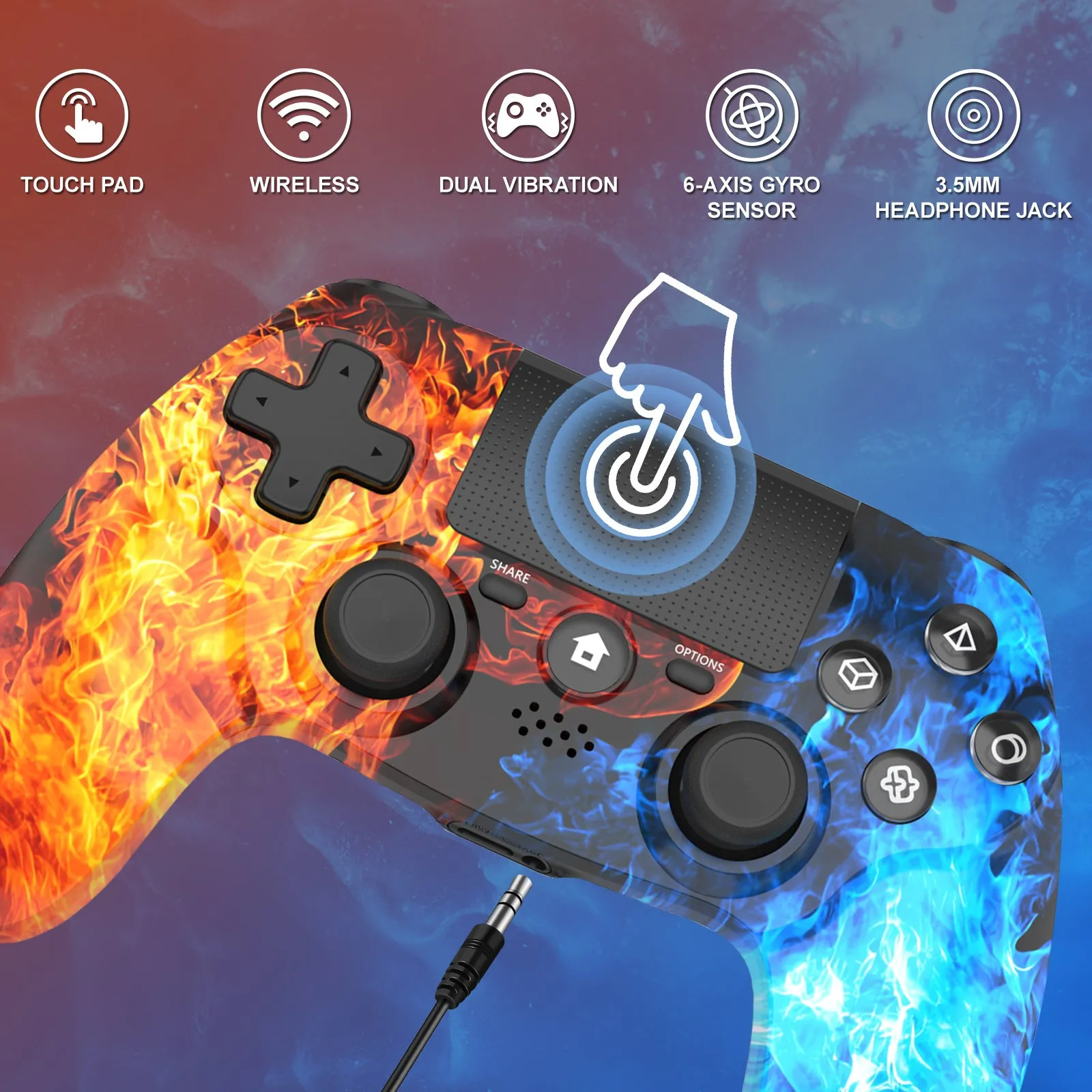 Wireless PS4 Remote Gamepad with Dual Vibration and Multi-Platform Compatibility