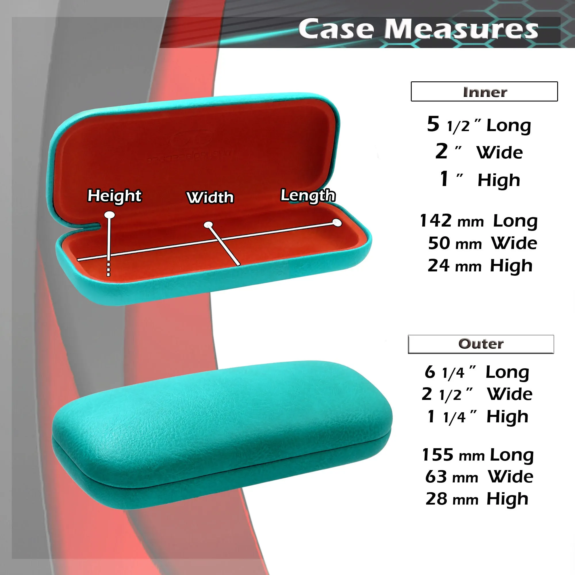 Women hard eyeglass case Medium size Frame - Glasses Holder Case w/Pouch & Cloth (AS126 Teal)