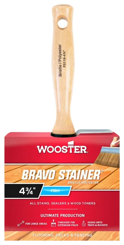 Wooster F5119-4 Paint Brush, 4 in W, 2-9/16 in L Bristle, China/Polyester Bristle, Threaded Handle :EA: QUANTITY: 1