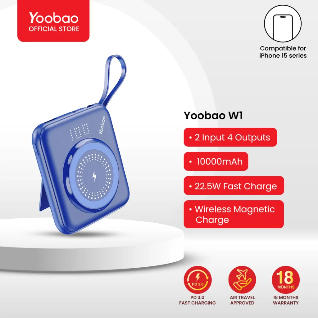 Yoobao W1 Fast Charging SCP Power Bank 10000mAh 22.5W PD20W Wireless Magnetic PowerBank