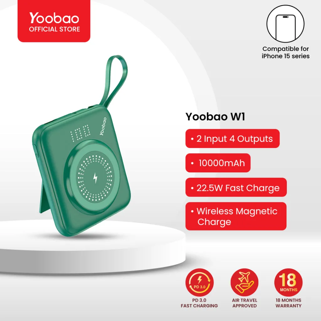 Yoobao W1 Fast Charging SCP Power Bank 10000mAh 22.5W PD20W Wireless Magnetic PowerBank